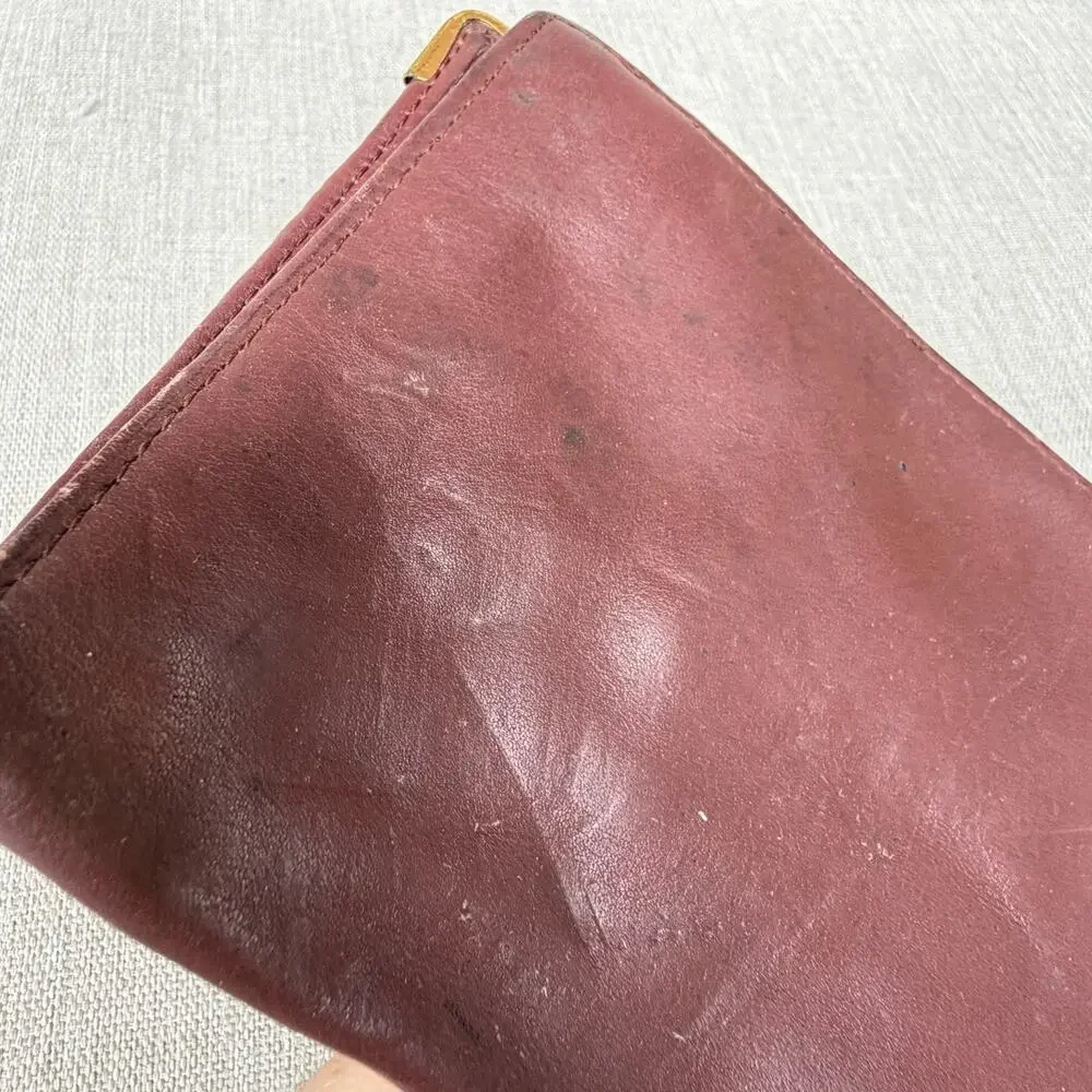 Cartier Vintage Must de Cartier Burgundy Leather Bifold Wallet Gold Corners 4x7